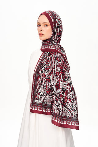 Moi Scarf Forêt Brodée Zéro Poids Desenli Şal Bordo