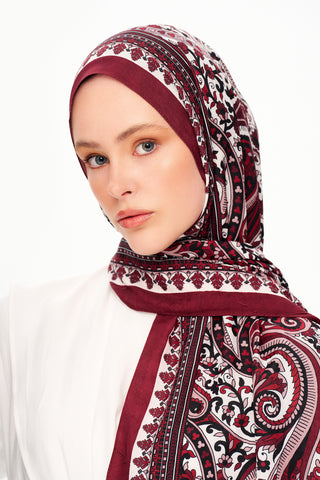 Moi Scarf Forêt Brodée Zéro Poids Desenli Şal Bordo