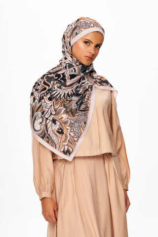 Moi Scarf Fleur Noire Zéro Poids Desenli Şal Toz Pembe