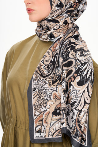 Moi Scarf Fleur Noire Zéro Poids Desenli Şal Bej