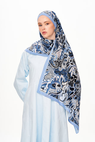 Moi Scarf Fleur Noire Zéro Poids Desenli Şal Bebe Mavi