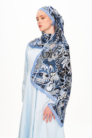 Moi Scarf Fleur Noire Zéro Poids Desenli Şal Bebe Mavi
