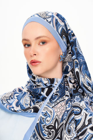 Moi Scarf Fleur Noire Zéro Poids Desenli Şal Bebe Mavi