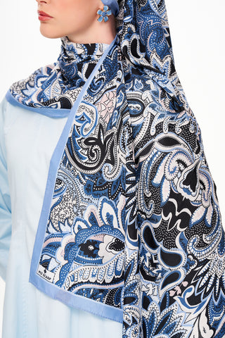 Moi Scarf Fleur Noire Zéro Poids Desenli Şal Bebe Mavi
