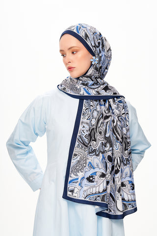 Moi Scarf Fleur Noire Zéro Poids Desenli Şal Derin Mavi