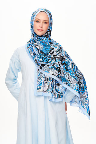 Moi Scarf Fleur Noire Zéro Poids Desenli Şal Koyu Mavi
