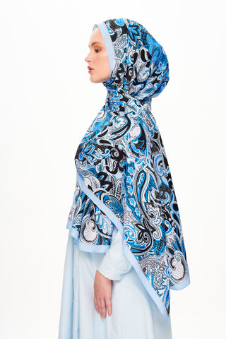 Moi Scarf Fleur Noire Zéro Poids Desenli Şal Koyu Mavi