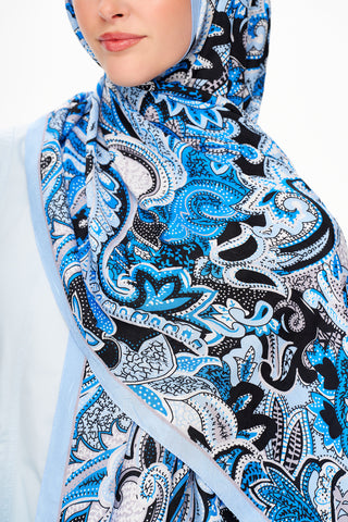 Moi Scarf Fleur Noire Zéro Poids Desenli Şal Koyu Mavi