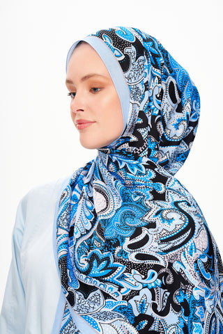 Moi Scarf Fleur Noire Zéro Poids Desenli Şal Koyu Mavi