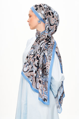 Moi Scarf Fleur Noire Zéro Poids Desenli Şal Açık Mavi