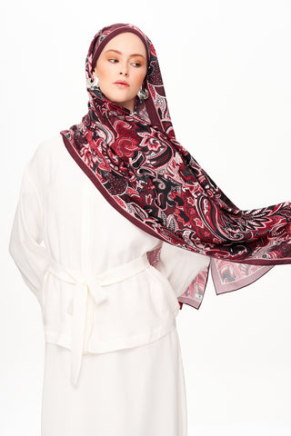 Moi Scarf Fleur Noire Zéro Poids Desenli Şal Bordo