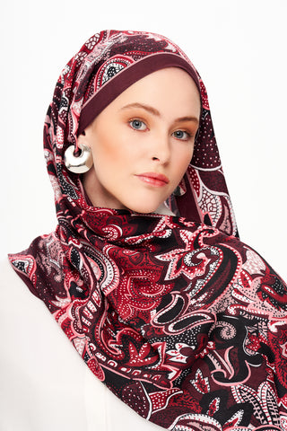 Moi Scarf Fleur Noire Zéro Poids Desenli Şal Bordo