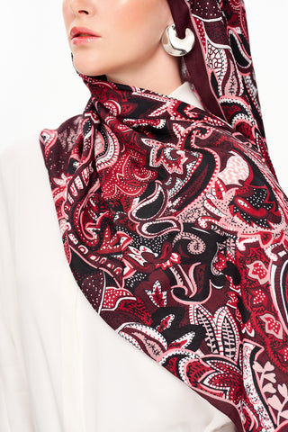 Moi Scarf Fleur Noire Zéro Poids Desenli Şal Bordo