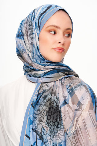Moi Scarf Bohème Zéro Poids Desenli Şal Soluk Mavi