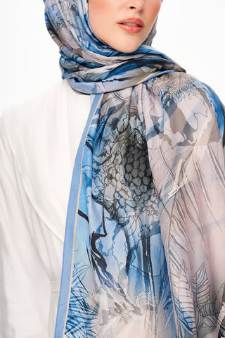 Moi Scarf Bohème Zéro Poids Desenli Şal Soluk Mavi