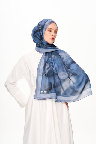 Moi Scarf Souffle du Matin Fransız İpeği Şal Lacivert