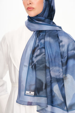 Moi Scarf Souffle du Matin Fransız İpeği Şal Lacivert