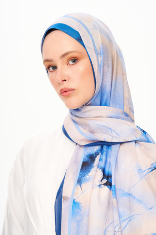 Moi Scarf Souffle du Matin Fransız İpeği Şal Açık Mavi