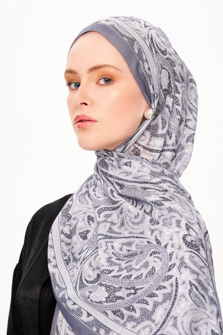 Moi Scarf Argent Rose Supérieure Soft Desenli Şal Koyu Gri