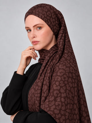 Leopar Desen Premium Jakarlı Şal - Kakao