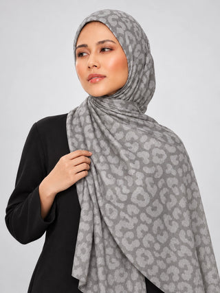 Leopar Desen Premium Jakarlı Şal - Taş