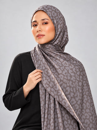 Leopar Desen Premium Jakarlı Şal - Vizon