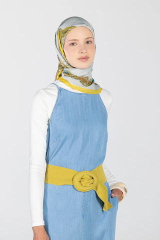 Berly Floş Viskon Eşarp Marin Desen - Sarı