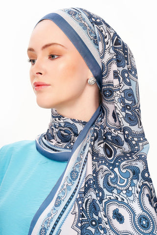 Moi Scarf Ombre Paisley Supérieure Soft Desenli Şal Koyu Mavi