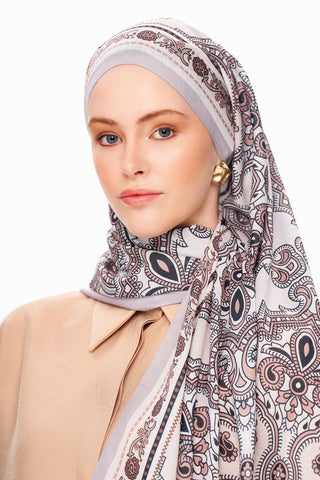 PAİSLEY SHADOW Superior Soft Desenli Şal Sütlü Kah