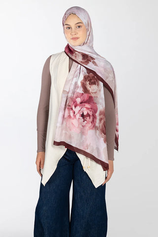 Floral Desen Rami Şal - Bordo