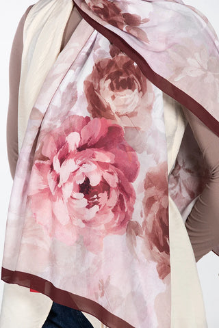 Floral Desen Rami Şal - Bordo