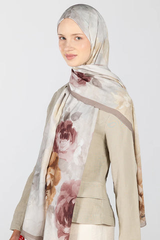 Floral Desen Rami Şal - Koyu Bej
