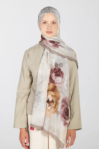 Floral Desen Rami Şal - Koyu Bej