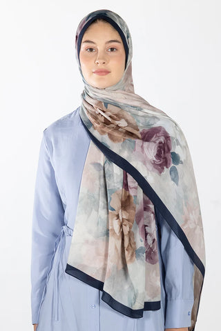 Floral Desen Rami Şal - Lacivert