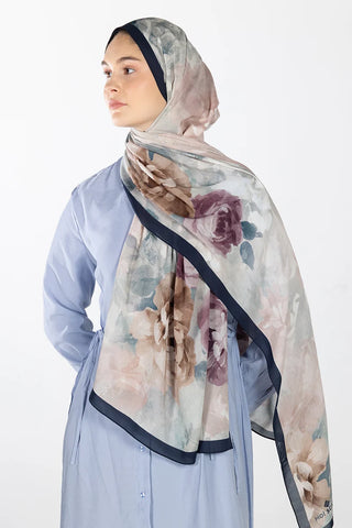 Floral Desen Rami Şal - Lacivert