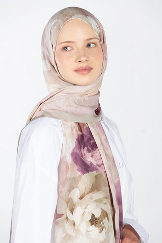 Floral Desen Rami Şal - Nude