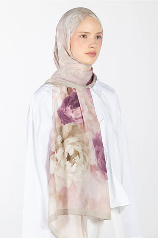 Floral Desen Rami Şal - Nude