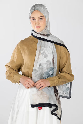 Floral Desen Rami Şal - Siyah
