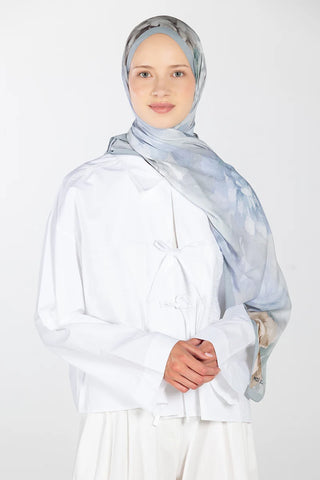 Floral Desen Rami Şal - Soft Mavi