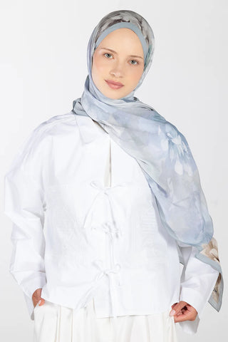 Floral Desen Rami Şal - Soft Mavi