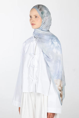 Floral Desen Rami Şal - Soft Mavi