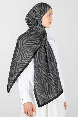 Leaf Desen Viskon Şal - Siyah