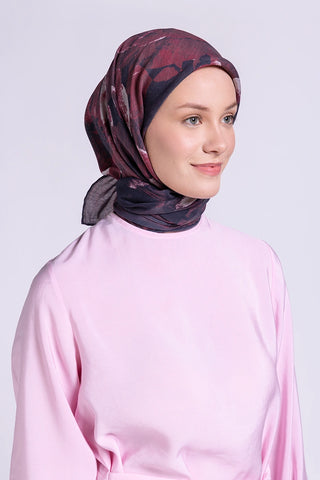 Volen Viskon Eşarp Floral Desen - Mürdüm